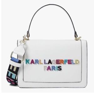 KARL LAGERFELD Legacy Simone White Crossbody Bag Top Handle Two-Way Color Logo